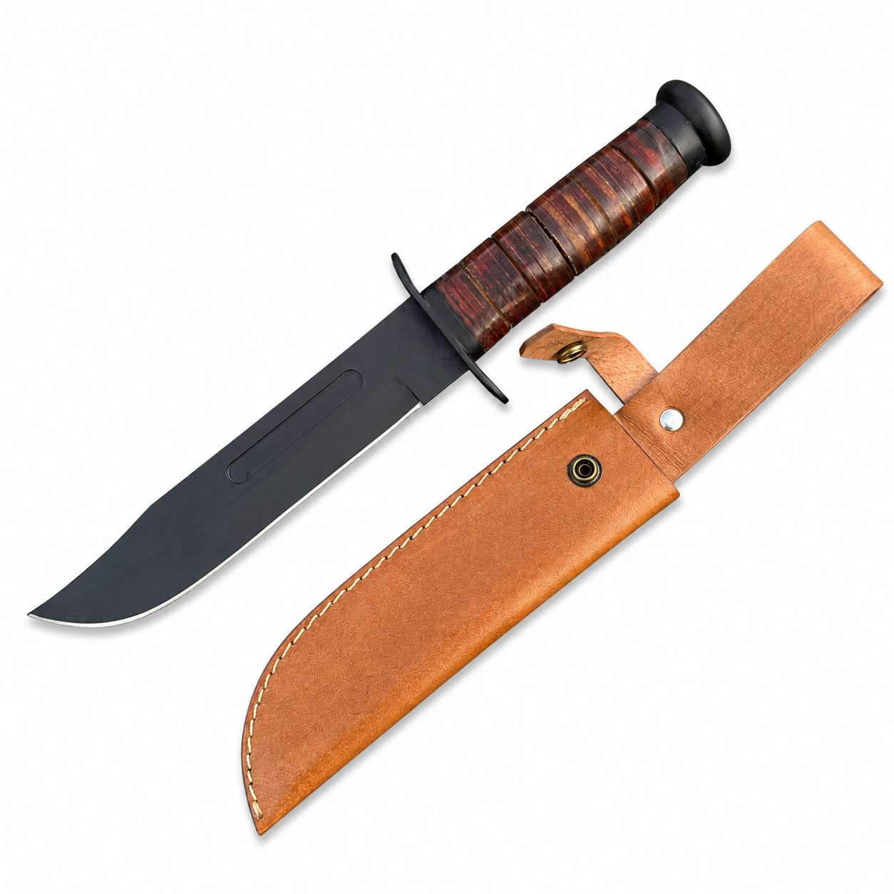 Kabar Knife USMC – Handmade Fixed Blade Knife with Stacked Leather Handle Unique Blades Runner
