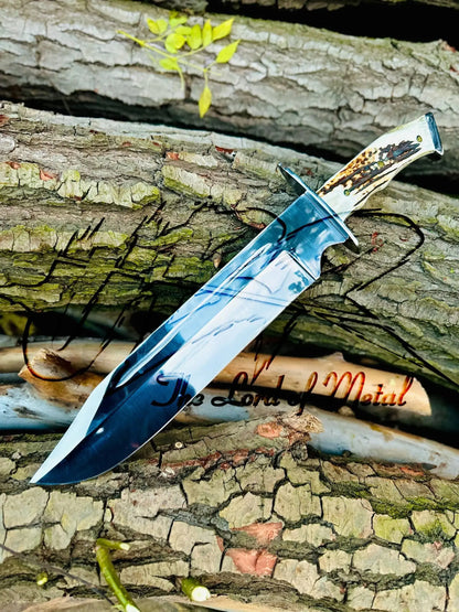 Custom Handmade D2 Steel Stag Horn Bowie Knife – Mirror Polish Blade Unique Blades Runner