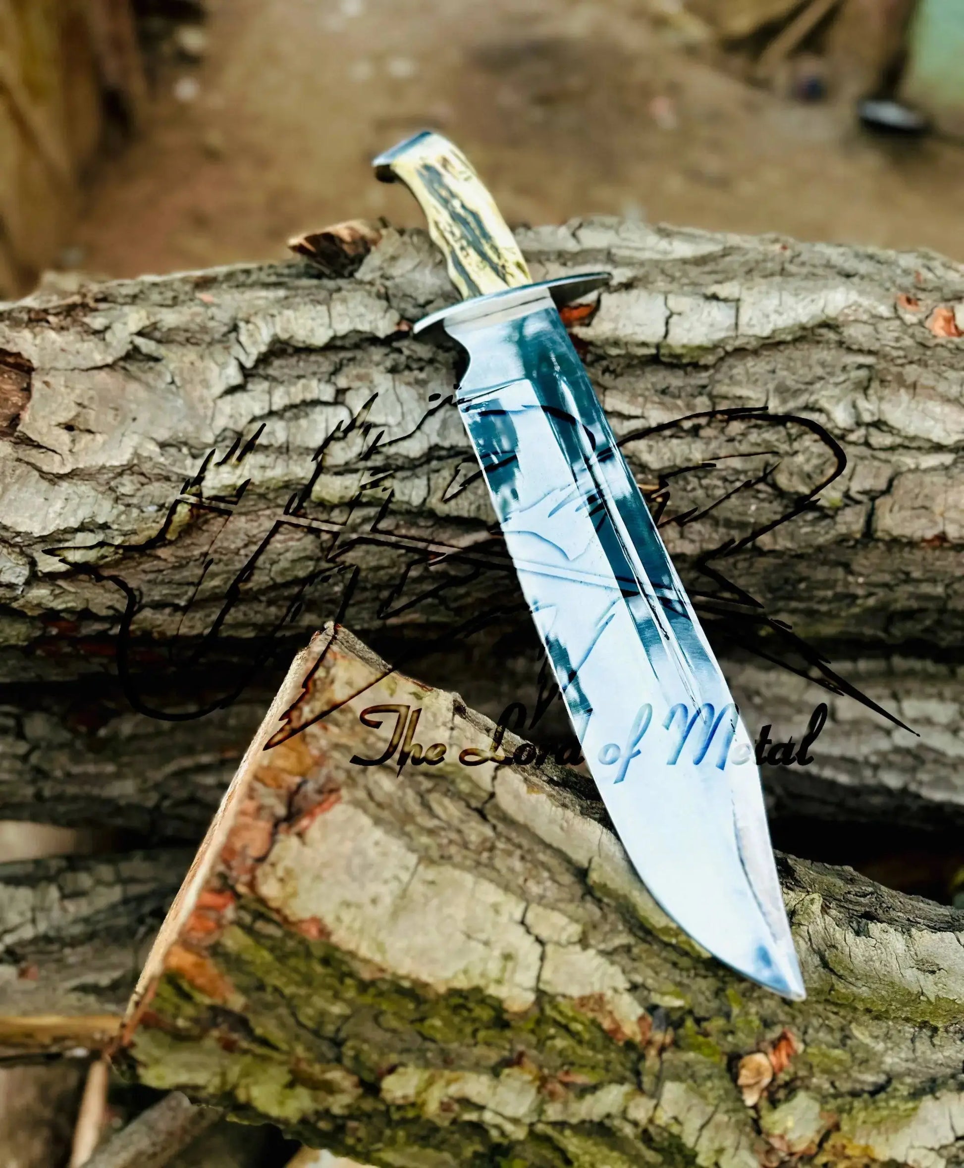 Custom Handmade D2 Steel Stag Horn Bowie Knife – Mirror Polish Blade Unique Blades Runner