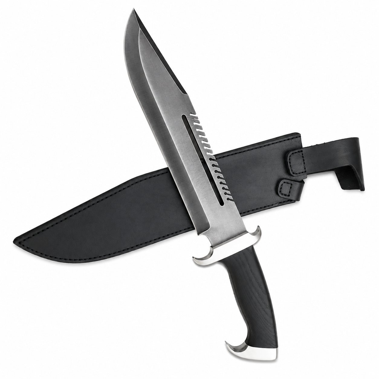 Survival Bowie Knife – Handmade Large Sawback Fixed Blade with Black Handle Unique Blades Runner