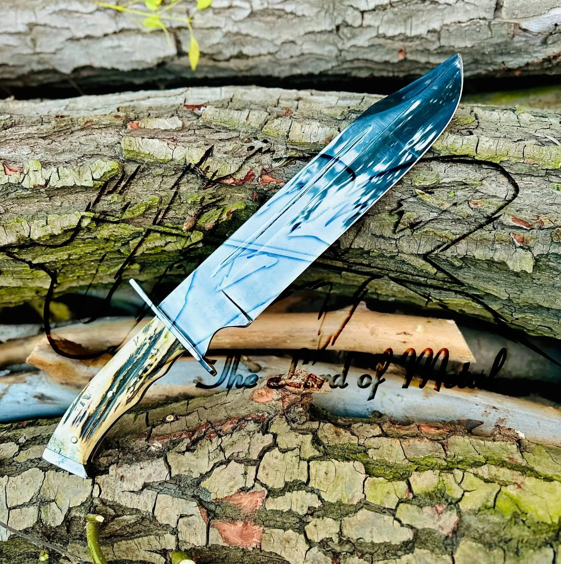 Custom Handmade D2 Steel Stag Horn Bowie Knife – Mirror Polish Blade Unique Blades Runner