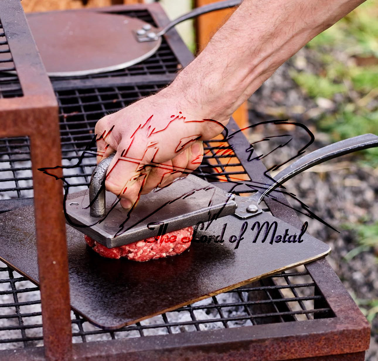 Custom Hand Forged BBQ Steak Press Weight – Heavy Cast Iron Grill Tool Unique Blades Runner