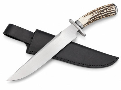 Classic Stag Handle Knife – Handmade Large Fixed Blade with Leather Sheath Unique Blades Runner
