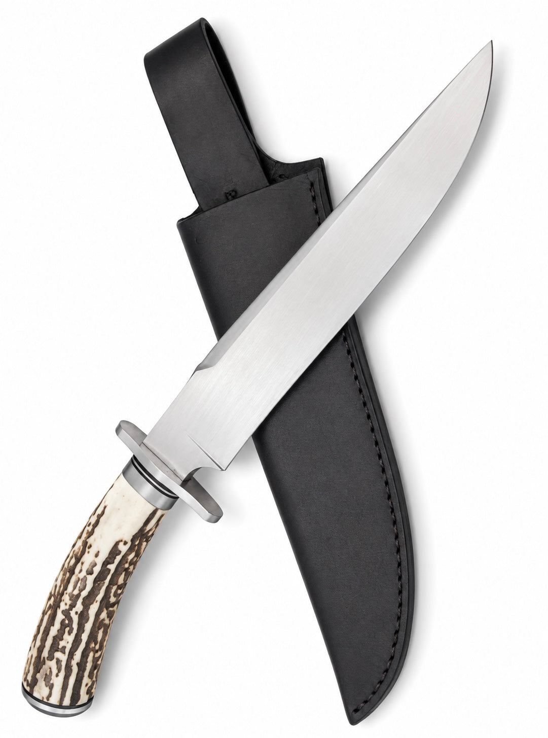 Classic Stag Handle Knife – Handmade Large Fixed Blade with Leather Sheath Unique Blades Runner