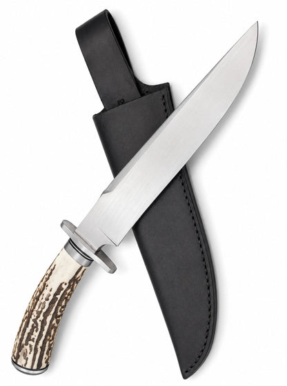 Classic Stag Handle Knife – Handmade Large Fixed Blade with Leather Sheath Unique Blades Runner