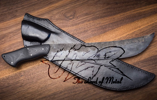 Hand-Forged Machete Knife – High Carbon Steel with Black Micarta Handle & Leather Sheath Unique Blades Runner