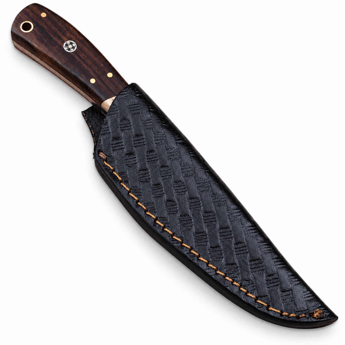 4 inch Damascus steel skinning blade with flowing layered pattern and upswept point
