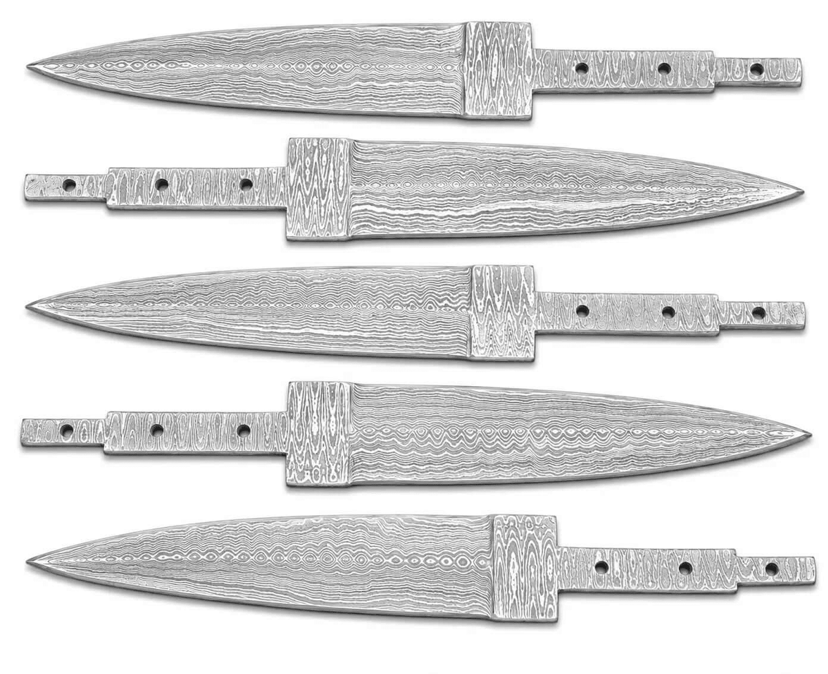 5-Piece Damascus Hunting Knife Blanks - Spear Point - Unique Blades Runner