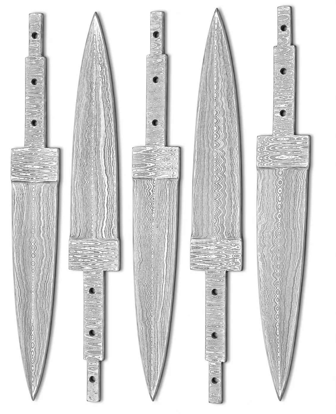 5-Piece Damascus Hunting Knife Blanks - Spear Point - Unique Blades Runner