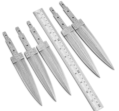 5-Piece Damascus Hunting Knife Blanks - Spear Point - Unique Blades Runner