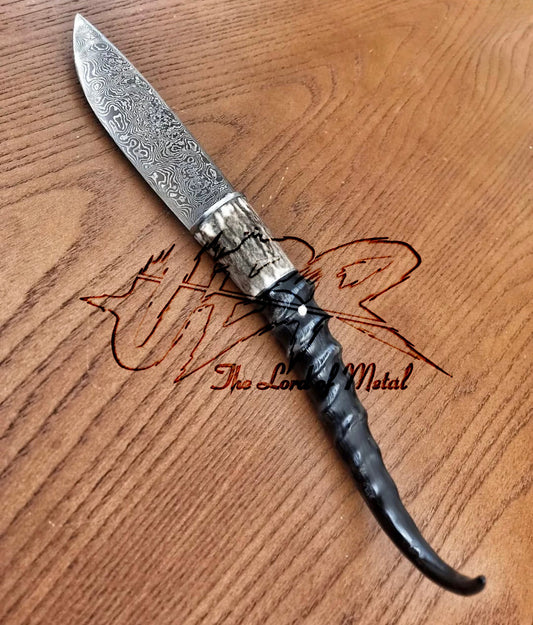 Damascus Steel Knife | Stag Horn & Ram Horn Handle Custom Handmade Knife Unique Blades Runner