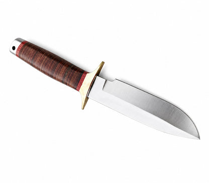 Bushcraft Bowie Knife with Stacked Leather Grip Unique Blades Runner