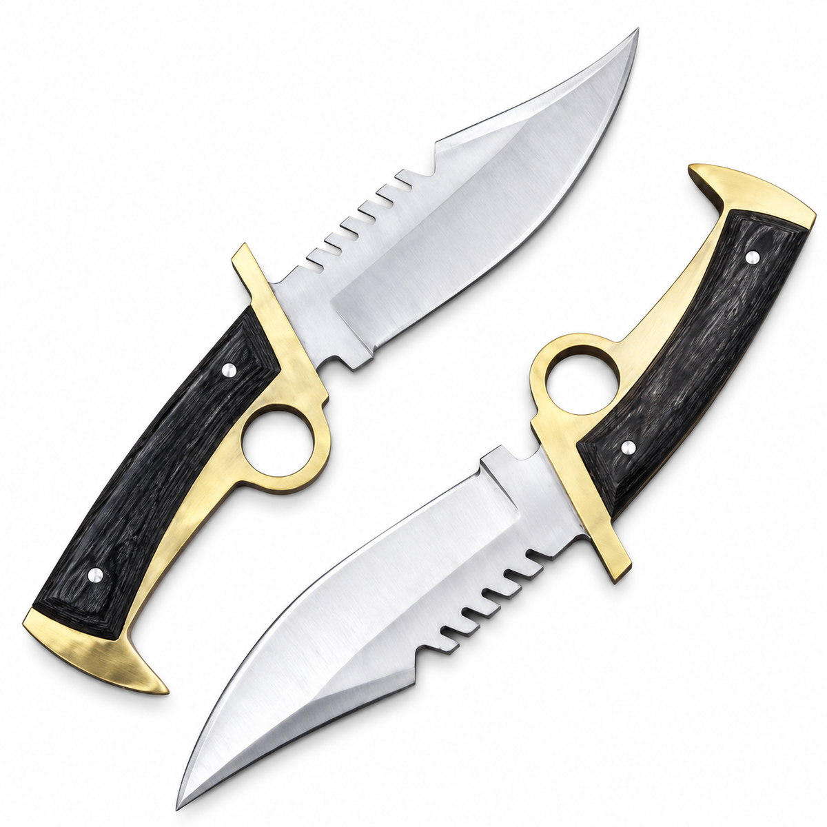 Set of two Daryl Dixon knife replicas with brass finger-ring guards and wood handles