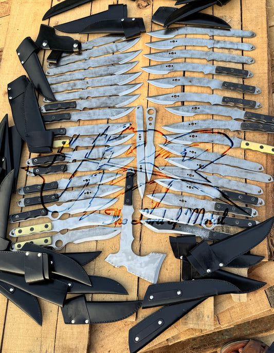 Bulk Handmade Best Throwing Knives Set with Leather Sheaths / 35 Blade Assortment