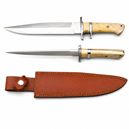 Loveless Fixed Blade Knife with Bone Handle & Double Guard Unique Blades Runner