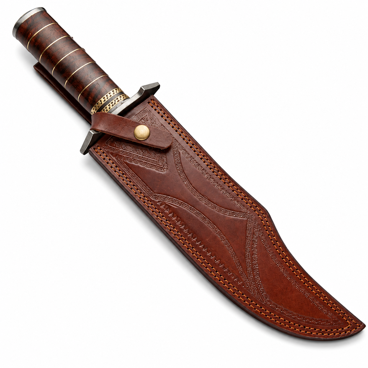 Damascus Steel Bowie Knife with Rose Wood Handle and Sheath Unique Blades Runner