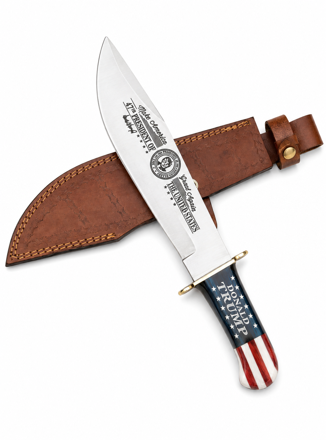 Donald Trump Bowie Knife – Presidential Collectible Fixed Blade with American Flag Handle Unique Blades Runner
