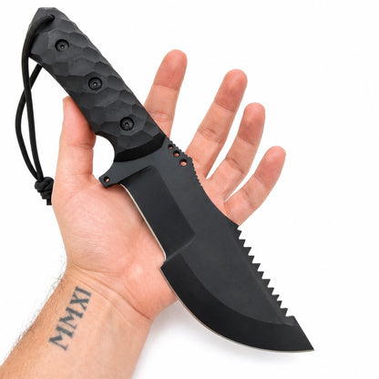 Tracker Knife – Handmade Large Sawback Fixed Blade with Black Handle Unique Blades Runner