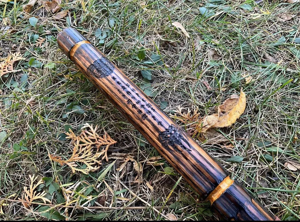 62" Solid Oak Walking Stick Handmade Bear Berserker Quarterstaff - Hand-Painted - Unique Blades Runner