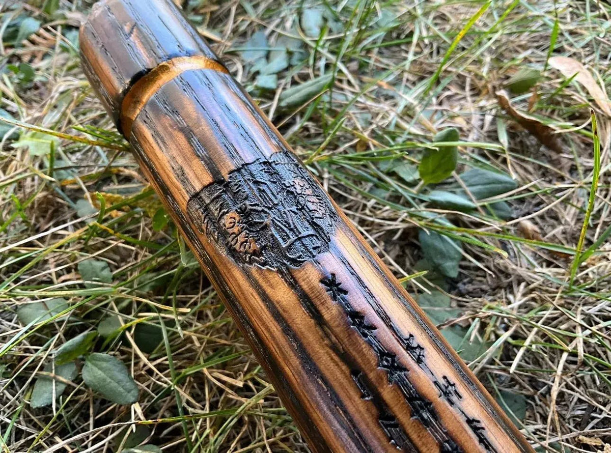62" Solid Oak Walking Stick Handmade Bear Berserker Quarterstaff - Hand-Painted - Unique Blades Runner