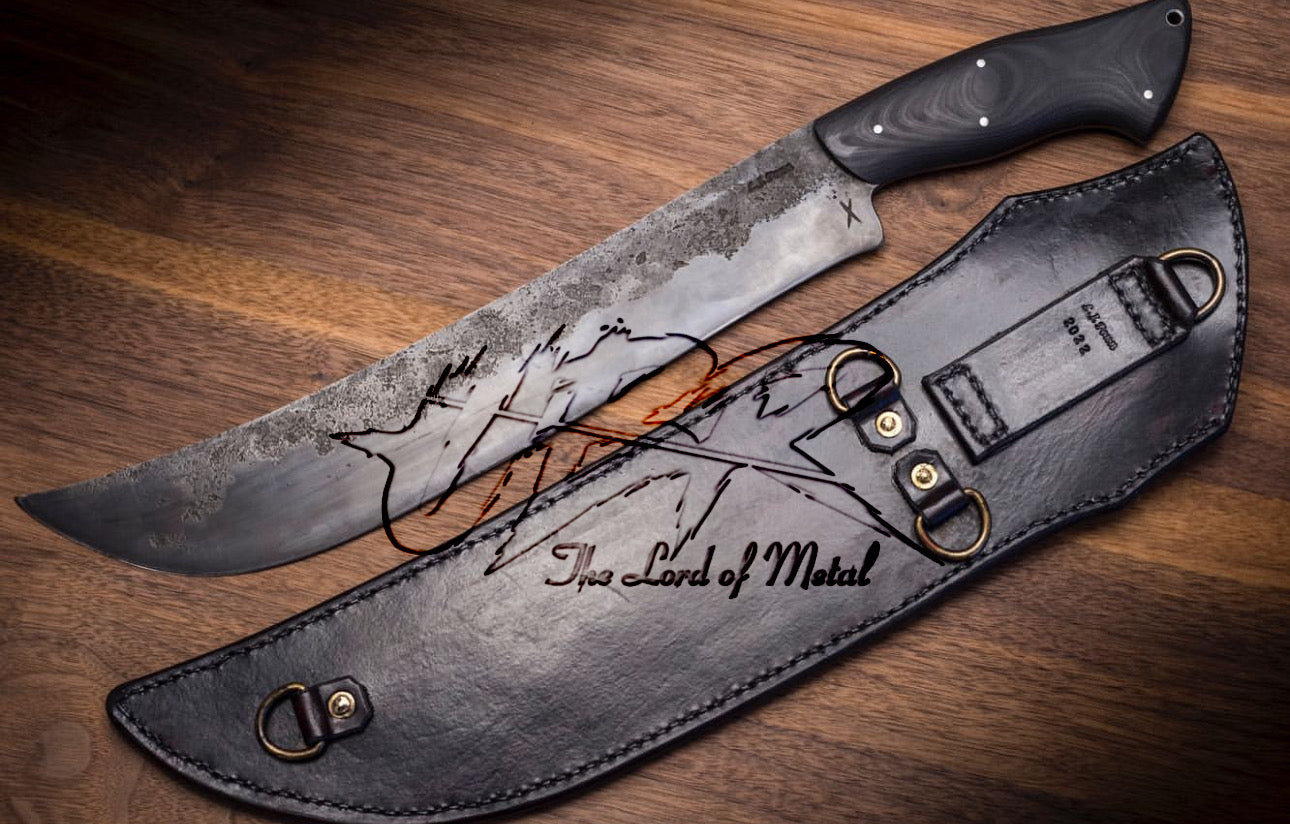 Hand-Forged Machete Knife – High Carbon Steel with Black Micarta Handle & Leather Sheath Unique Blades Runner