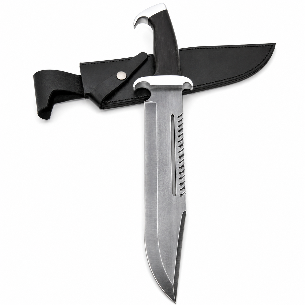 Survival Bowie Knife – Handmade Large Sawback Fixed Blade with Black Handle Unique Blades Runner