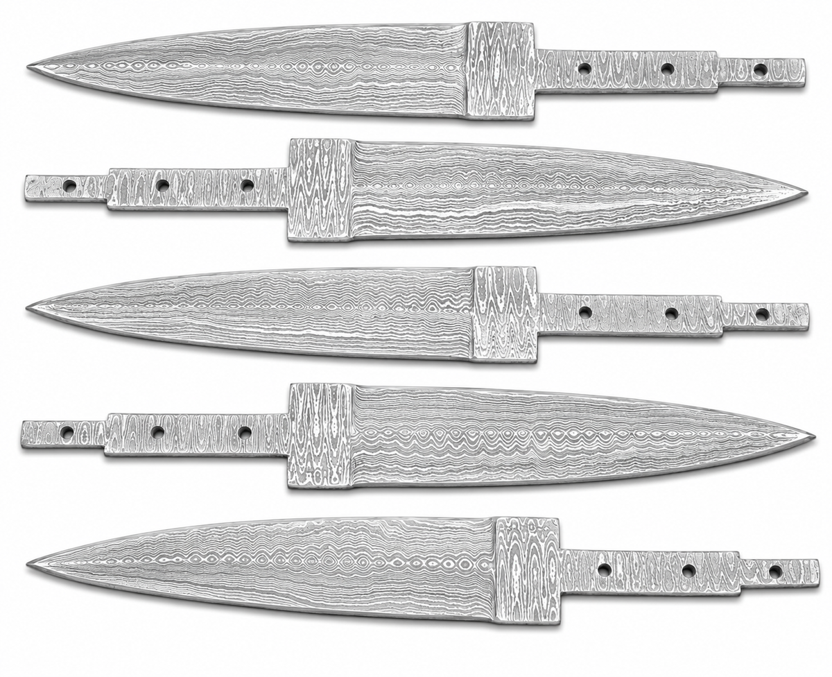 5-Piece Damascus Hunting Knife Blanks - Spear Point Unique Blades Runner