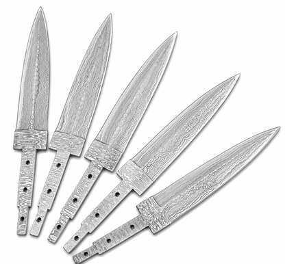 5-Piece Damascus Hunting Knife Blanks - Spear Point Unique Blades Runner