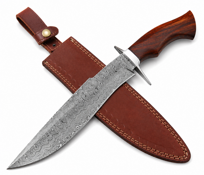 Handmade Damascus Steel Bowie Knife with Leather Sheath Unique Blades Runner