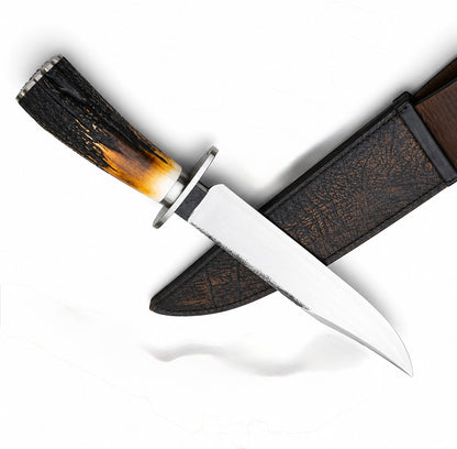 Stag Handle Bowie Knife – Handmade Fixed Blade with Leather Sheath Unique Blades Runner