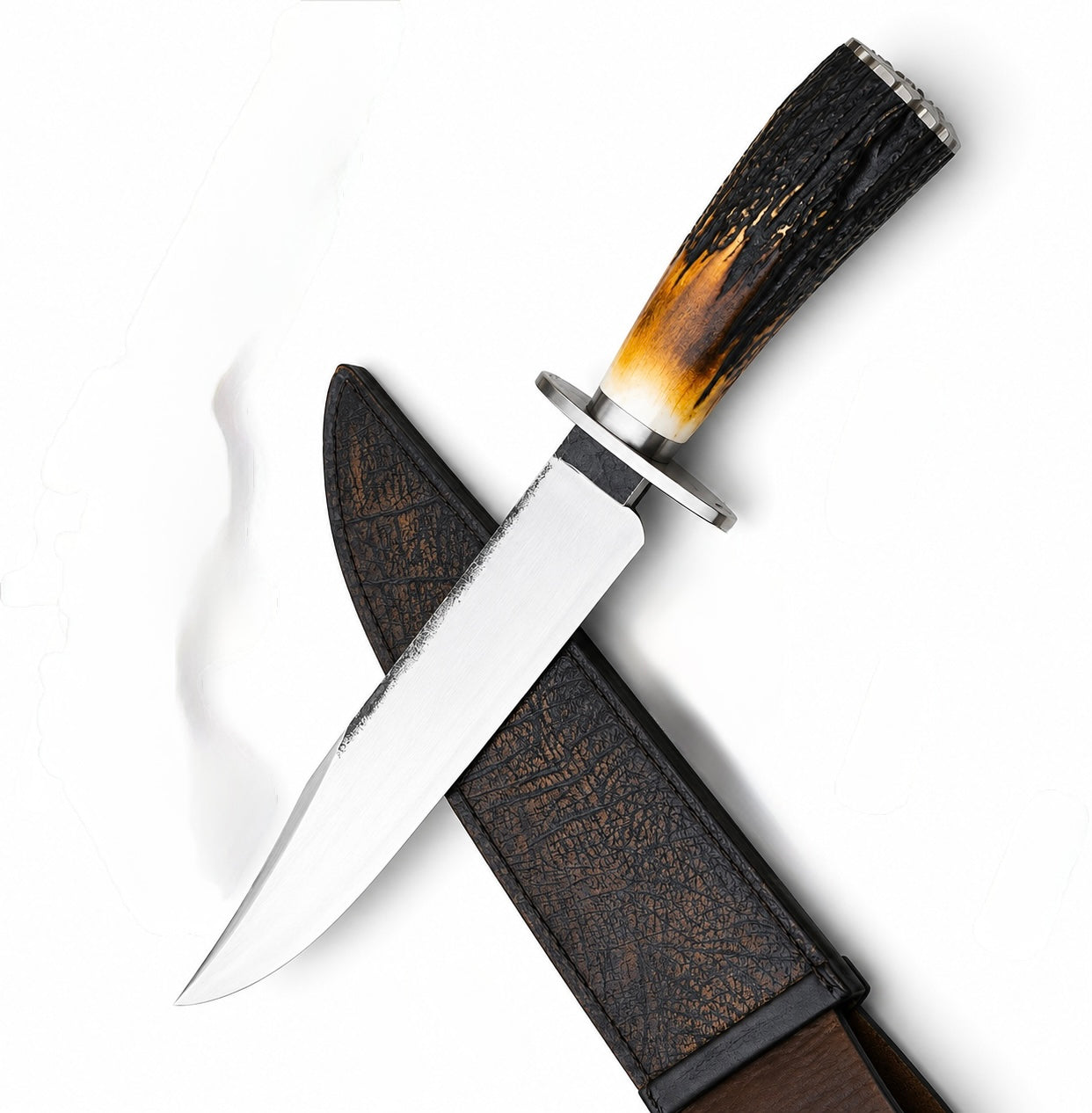 Stag Handle Bowie Knife – Handmade Fixed Blade with Leather Sheath Unique Blades Runner