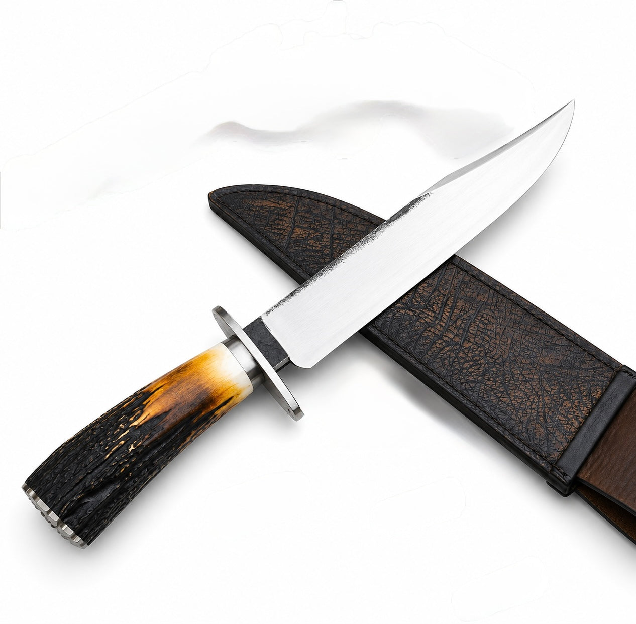 Stag Handle Bowie Knife – Handmade Fixed Blade with Leather Sheath Unique Blades Runner