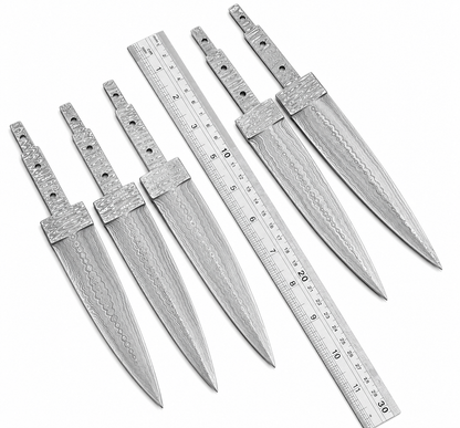 5-Piece Damascus Hunting Knife Blanks - Spear Point Unique Blades Runner
