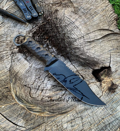 Tactical Ring Handle Knife | Serrated Combat Blade | Hex Grip | UBR Series Unique Blades Runner