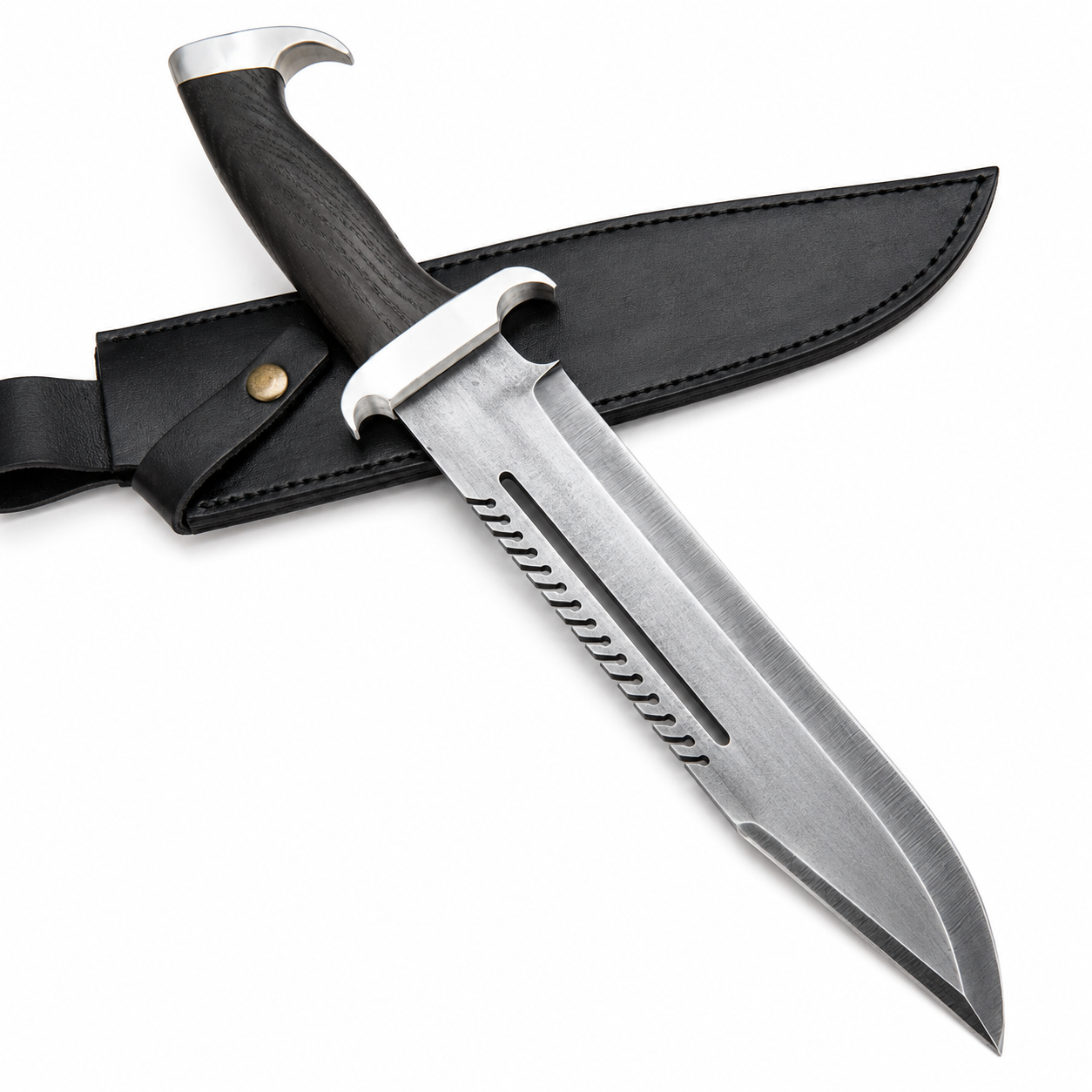 Survival Bowie Knife – Handmade Large Sawback Fixed Blade with Black Handle Unique Blades Runner