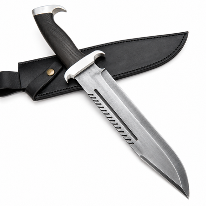Survival Bowie Knife – Handmade Large Sawback Fixed Blade with Black Handle Unique Blades Runner