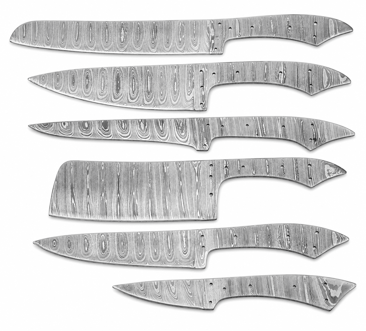 Damascus steel fillet knife blank with full tang and pin holes