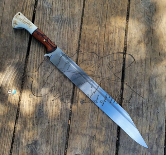 Custom Handmade D2 Steel Seax Sword with Stag Horn & Rosewood Handle Unique Blades Runner
