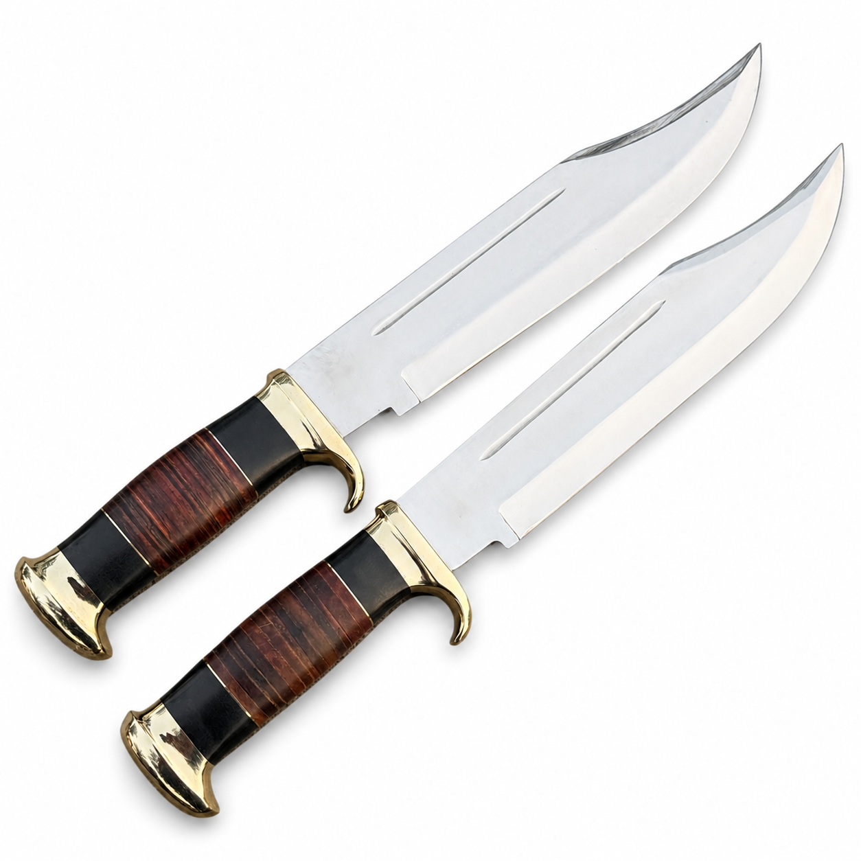 Set of 2 Crocodile Dundee Knife - D2 Tool Steel With Stacked Leather Unique Blades Runner