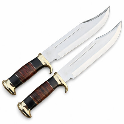 Set of 2 Crocodile Dundee Knife - D2 Tool Steel With Stacked Leather Unique Blades Runner
