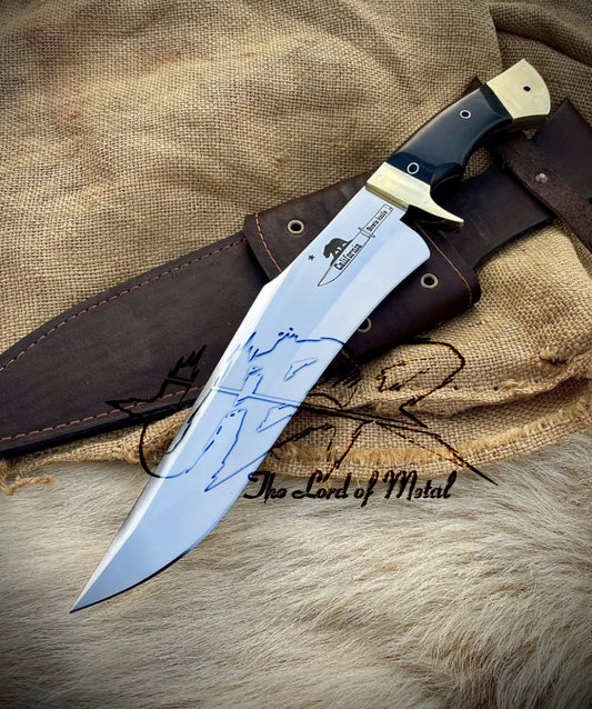 California Bowie Knife | Handmade Arizona Bowie Knife with Leather Sheath Unique Blades Runner
