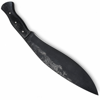 Kukri knife with leather sheath and Micarta handle, 15 inches overall
