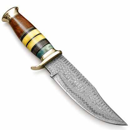 Premium Handcrafted Damascus Bowie Knife – Camel Bone, Brass Guard