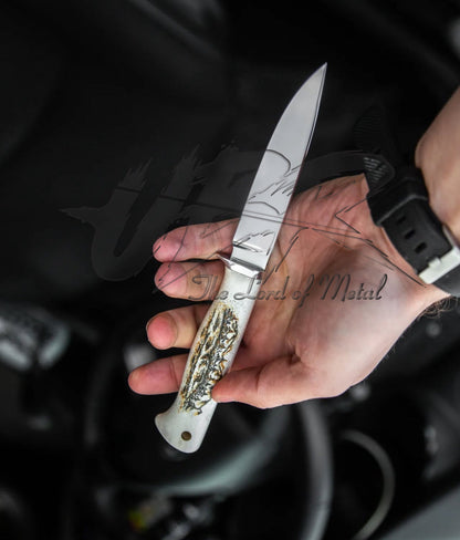 Handmade Stag Handle Hunting Knife | Mirror Polish Blade | UBR Bone Grip Knife Unique Blades Runner