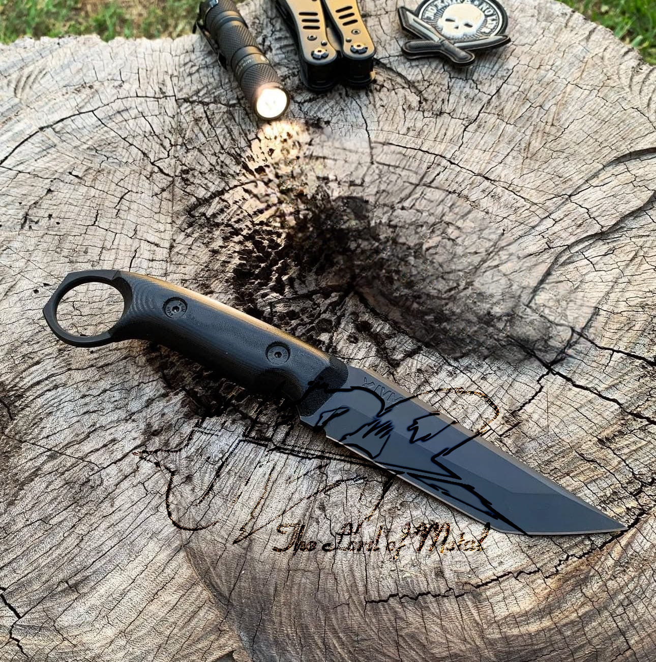 Tanto Blade Tactical Knife | G10 Handle EDC Ring Knife | Stealth Black UBR Unique Blades Runner