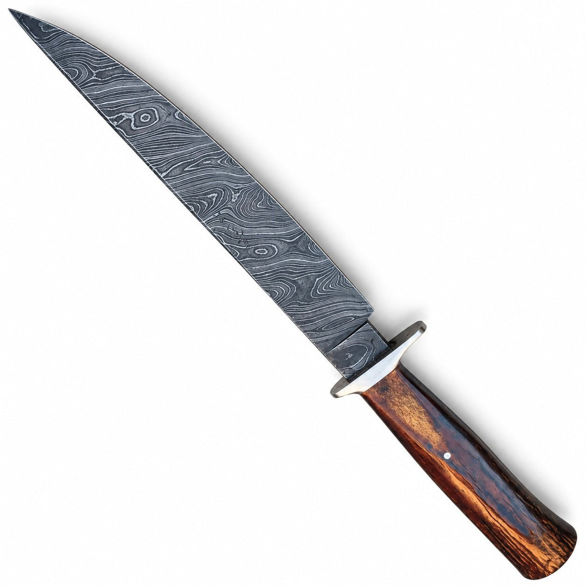 Layered pattern on a 12-inch Damascus steel Bowie blade