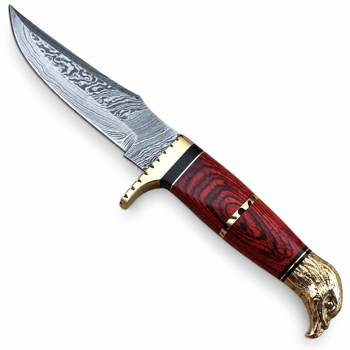 7 inch Damascus steel blade showing a layered steel pattern
