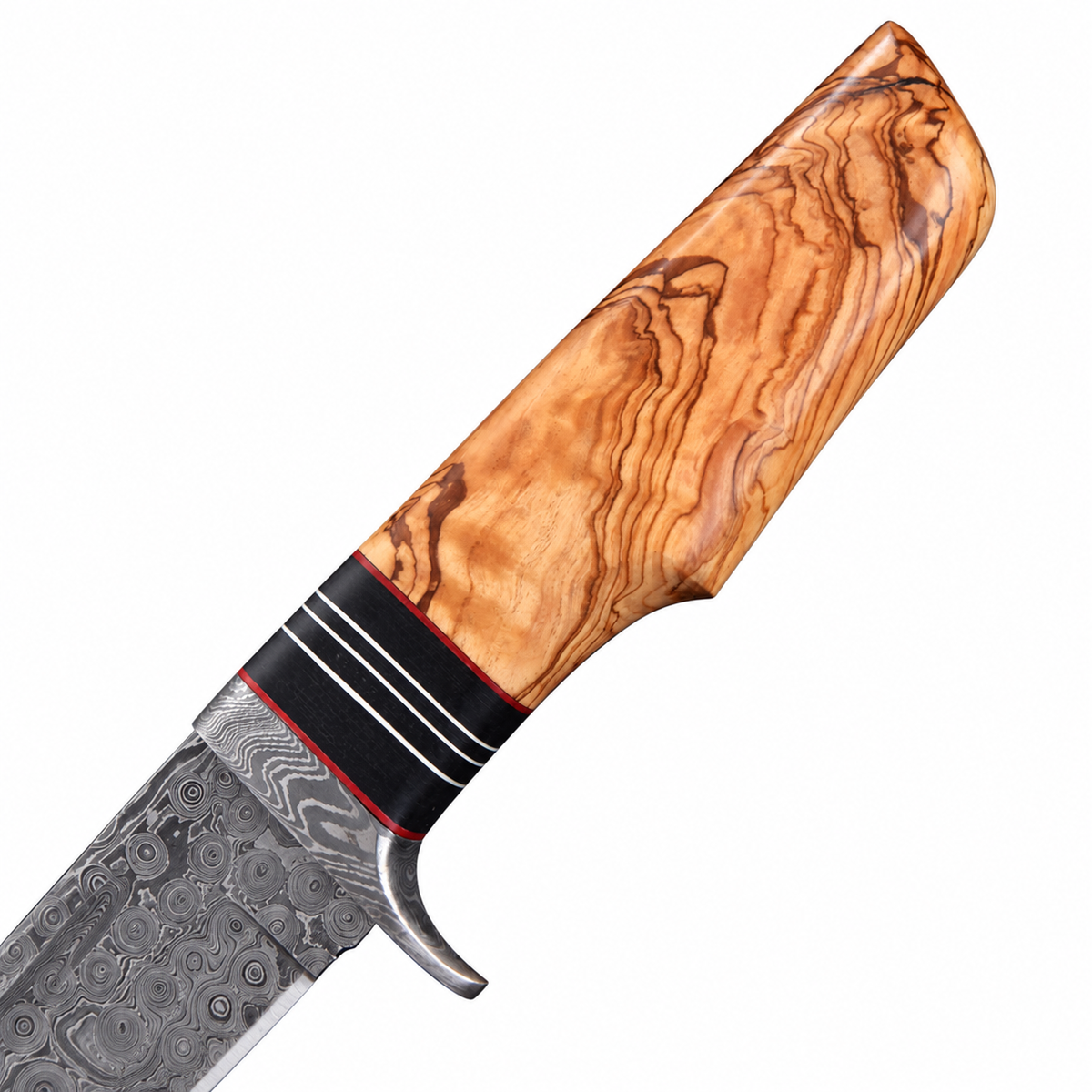 Damascus Steel Tanto Knife with Olive Wood Handle Unique Blades Runner