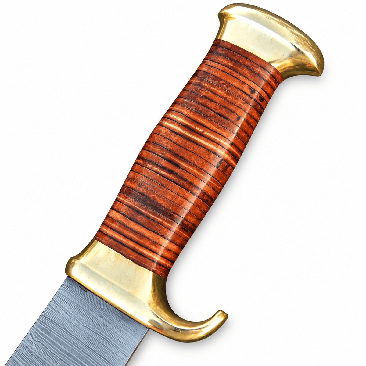 Layered pattern on the 10-inch hand forged Damascus steel blade