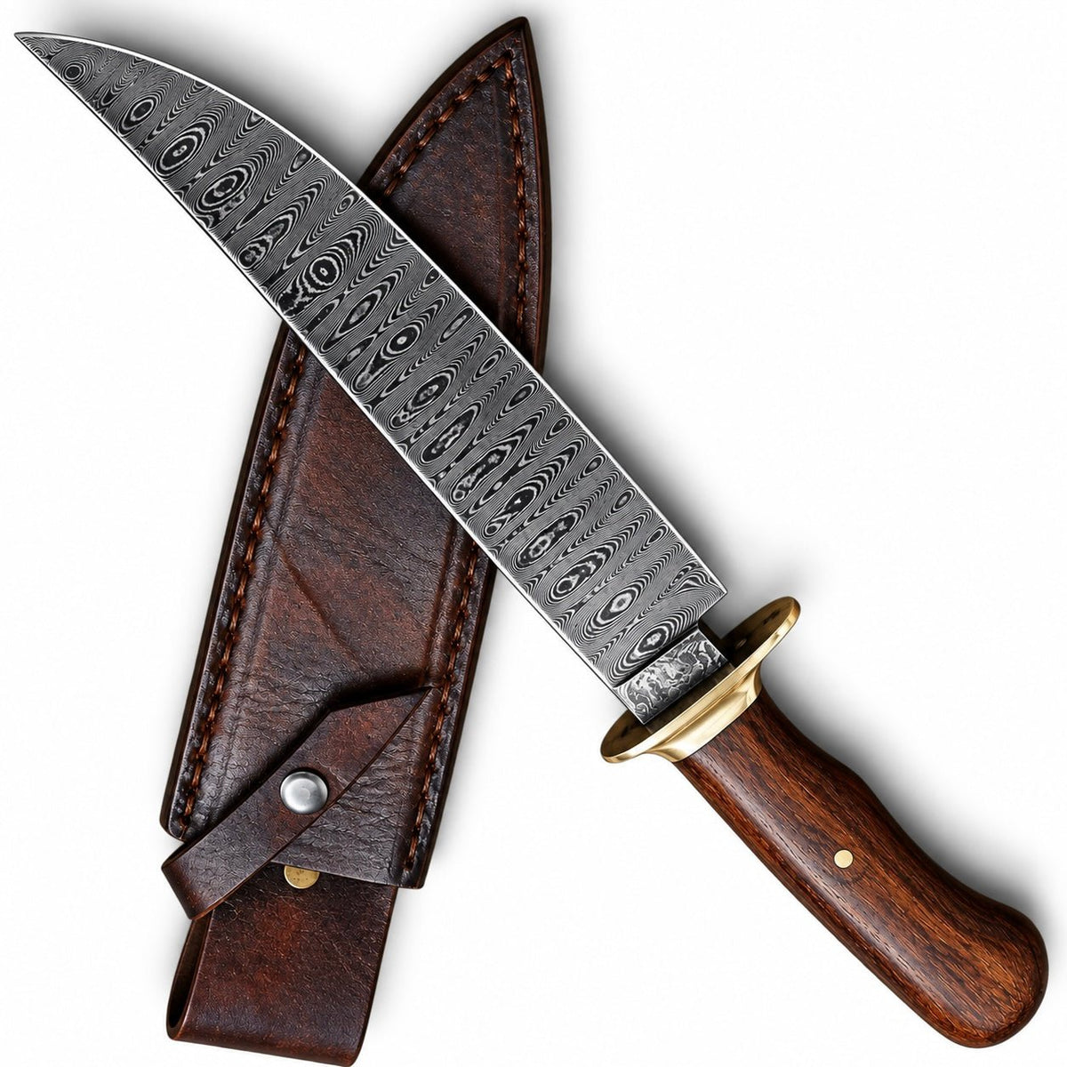 Layered pattern on the 10-inch Damascus steel Bowie blade